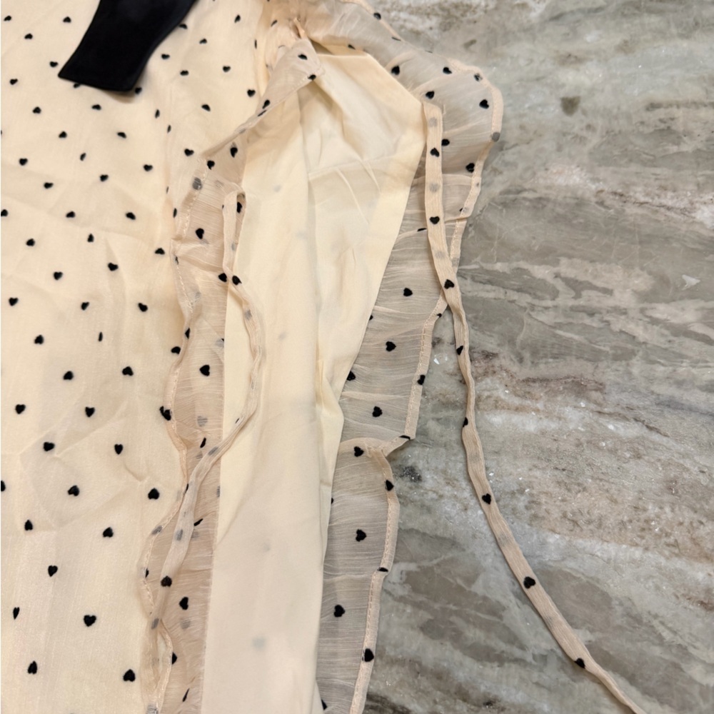 Choosy NWT Cream Heart Print Chiffon Dress Bow Neck Ruffle Hem Size 12 - Picture 2 of 12